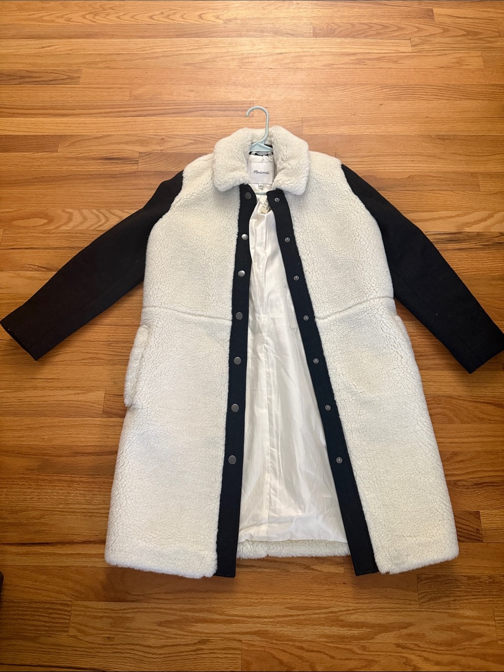 Madewell Two-Tone Teddy Coat in White and Black